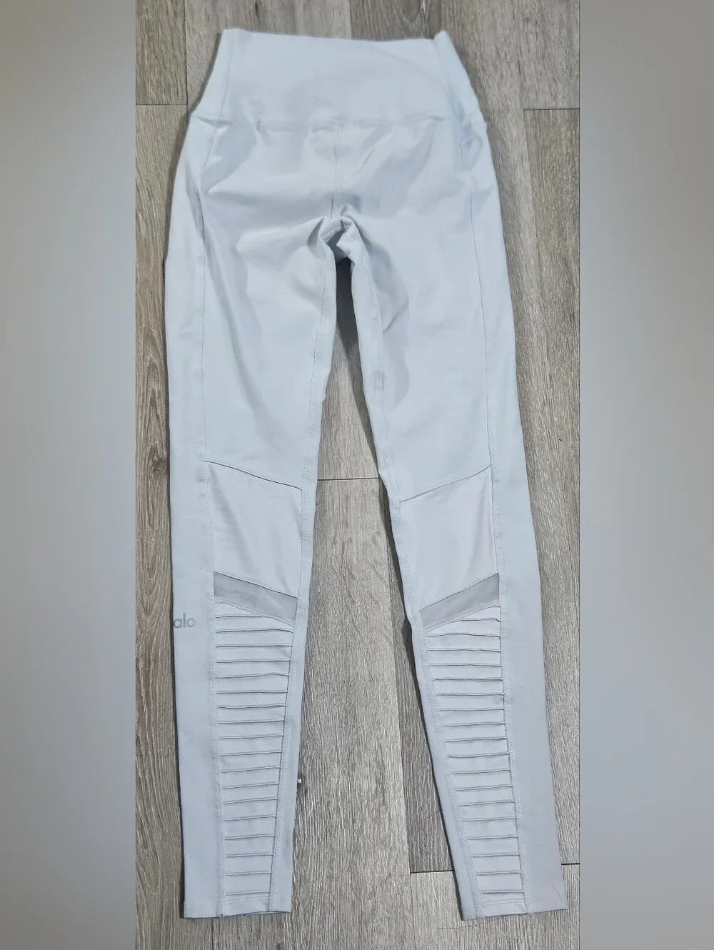 Alo Yoga Moto Women's White High Rise Mesh Workout Athletic Leggings Pants Sz S